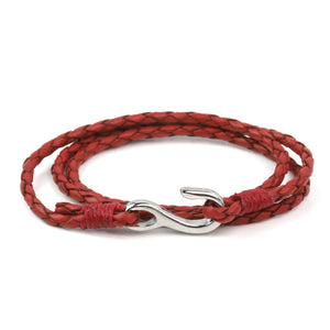 Leather Kyoto Triple Wrap - Red / Silver