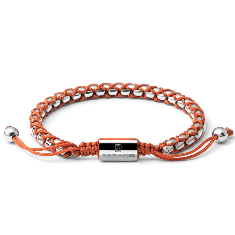 Silver Braided Box Chain Bracelet in Burnt Orange