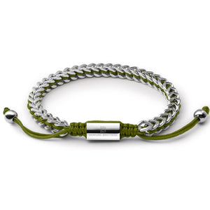 Silver Woven Chain Bracelet in Olive Green