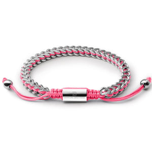 Silver Woven Chain Bracelet in Pink