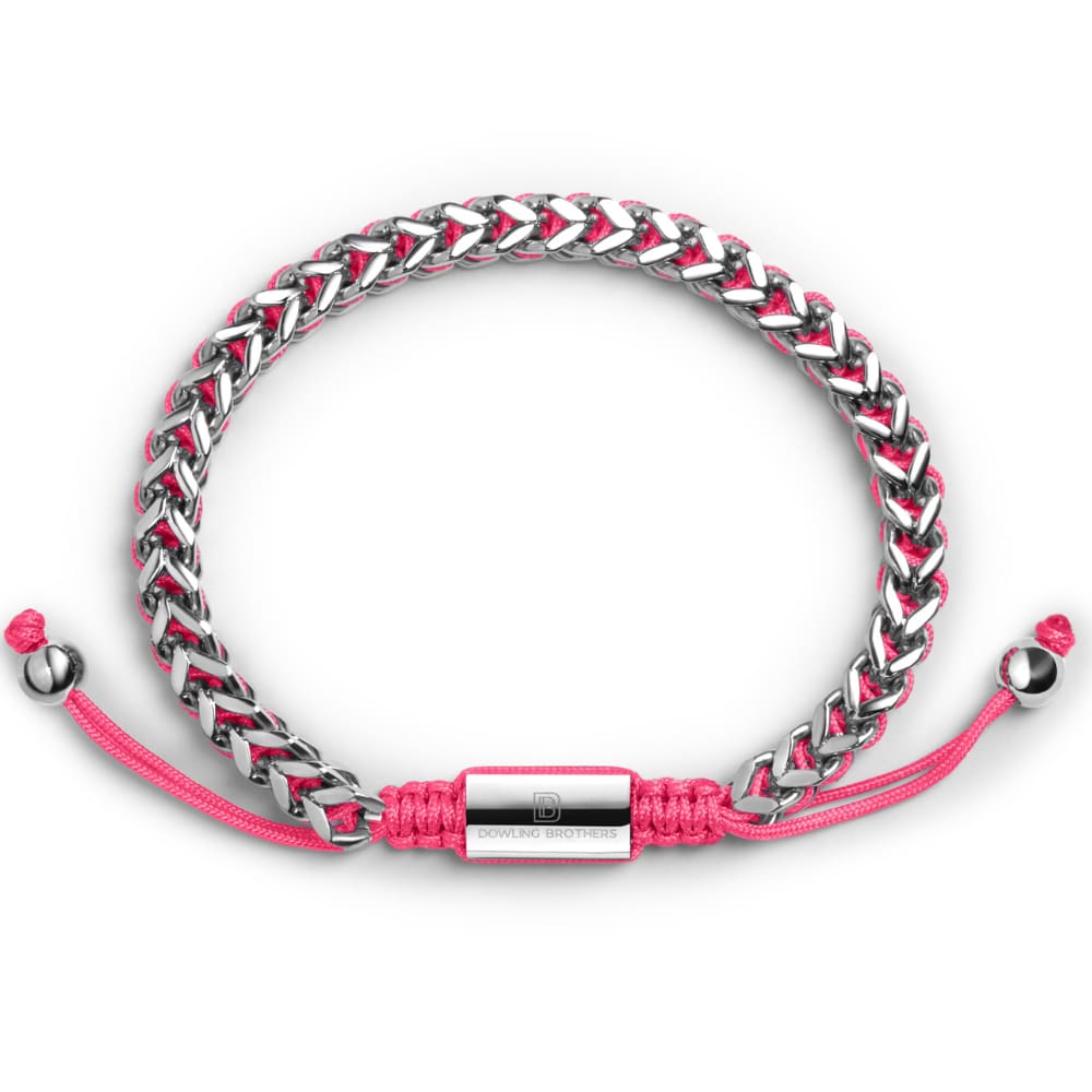 Silver Woven Chain Bracelet in Pink - Up to 7 1/4