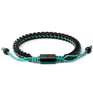 Black Woven Chain Bracelet in Turquoise - Up to 7 1/4