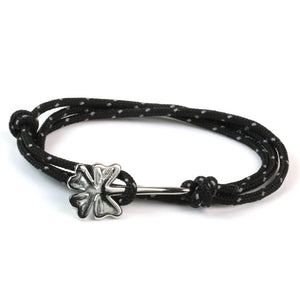 Clover Bracelet on Rope - Reflective Black
