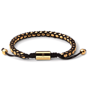 Gold Braided Box Chain Bracelet in Black - Up to 7 1/4