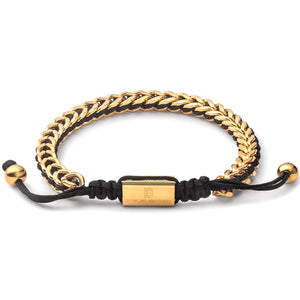 Gold Woven Chain Bracelet in Black - Up to 7 1/4