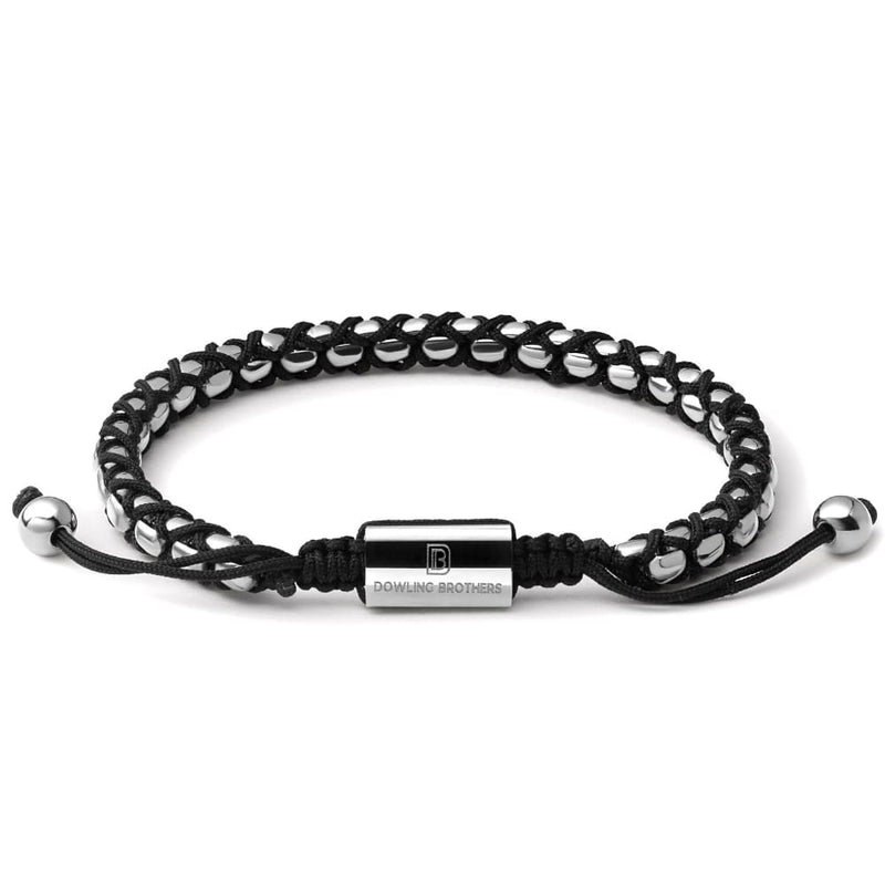 Silver Braided Box Chain Bracelet in Black - Up to 7 1/4