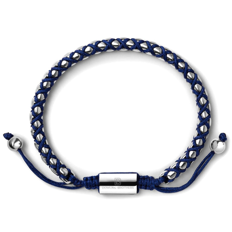 Silver Braided Box Chain Bracelet in Navy