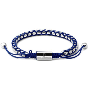 Silver Braided Box Chain Bracelet in Navy - Up to 7 1/4