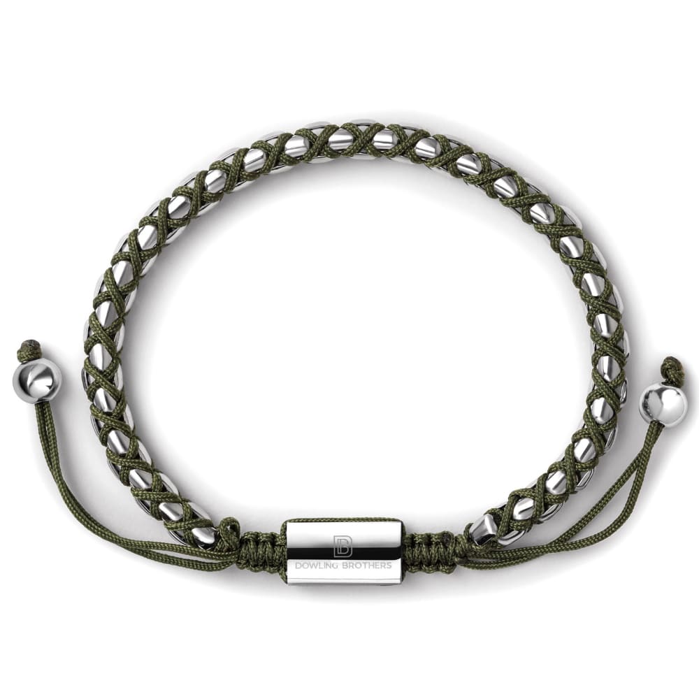 Silver Braided Box Chain Bracelet in Olive