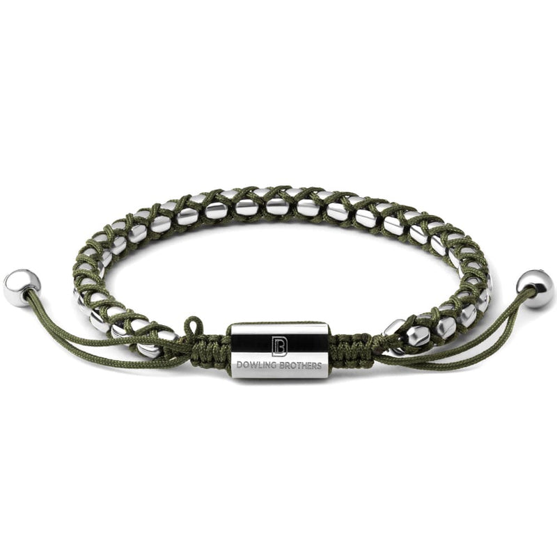 Silver Braided Box Chain Bracelet in Olive - Up to 7 1/4