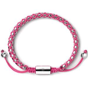 Silver Braided Box Chain Bracelet in Pink