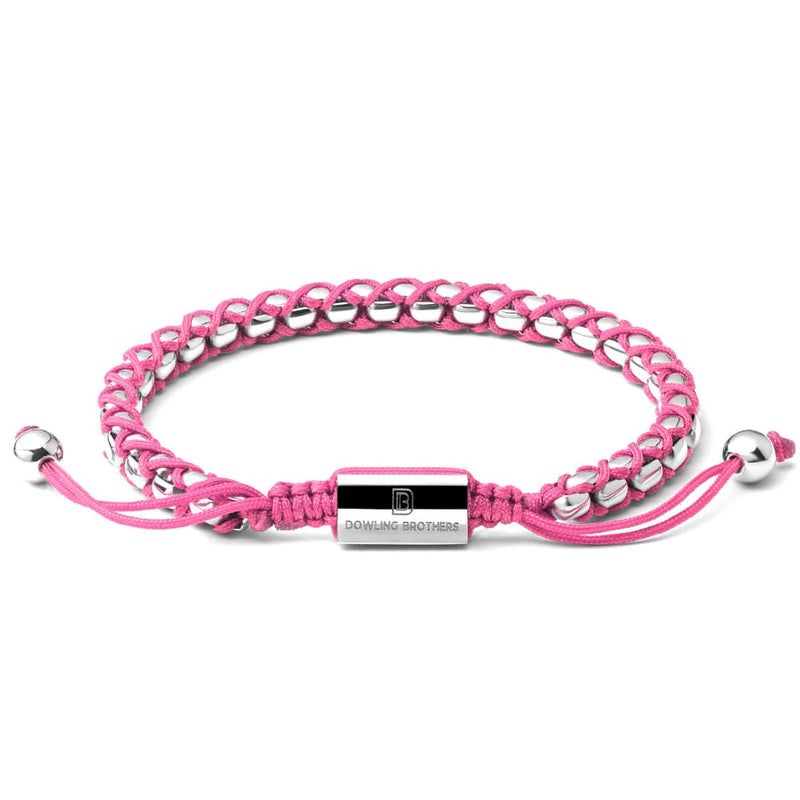 Silver Braided Box Chain Bracelet in Pink - Up to 7 1/4