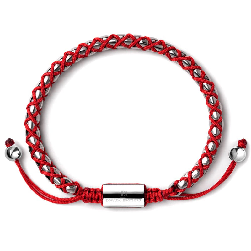 Silver Braided Box Chain Bracelet in Red