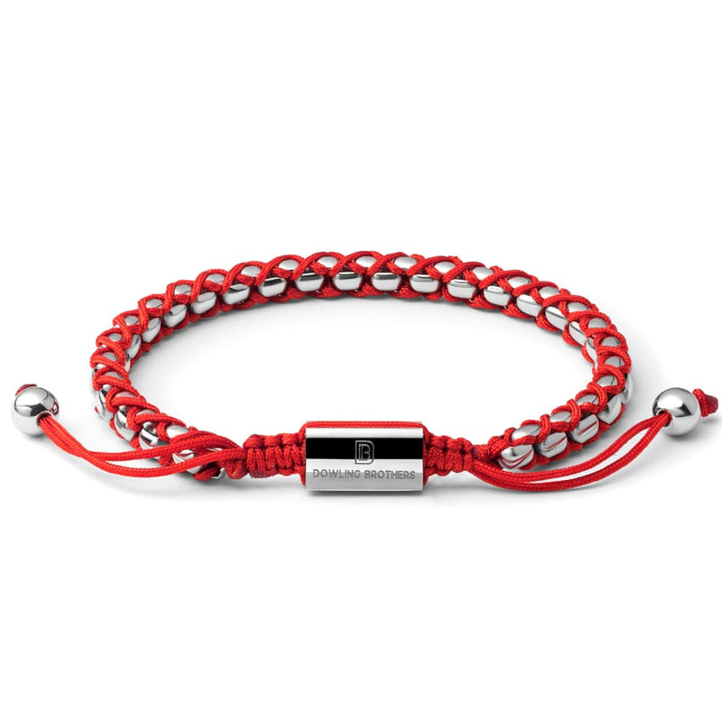 Silver Braided Box Chain Bracelet in Red - Up to 7 1/4