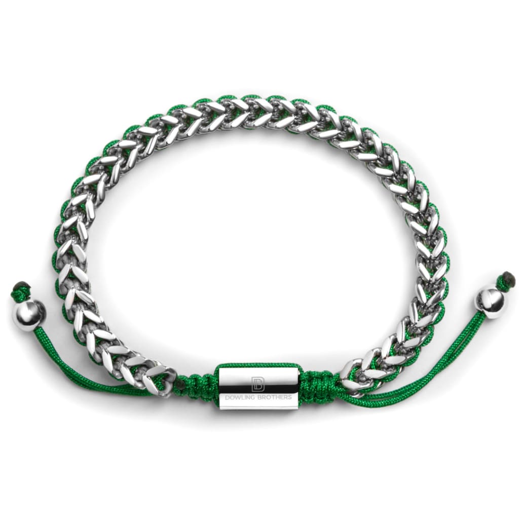 Silver Woven Chain Bracelet in Green