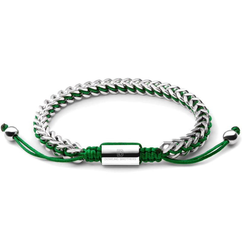 Silver Woven Chain Bracelet in Green
