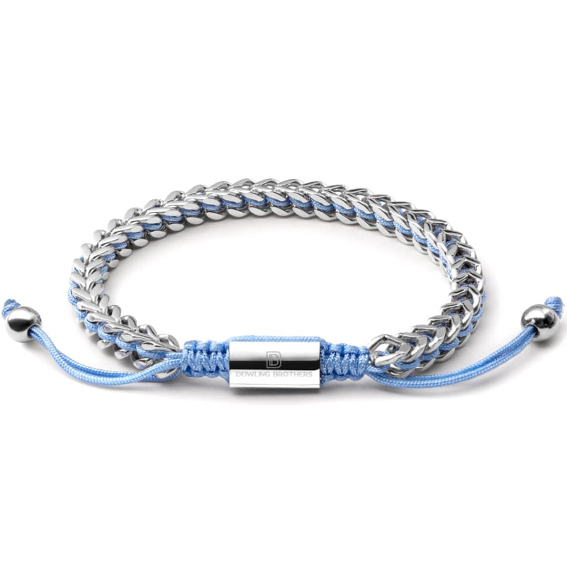 Silver Woven Chain Bracelet in Light Blue - Up to 7 1/4
