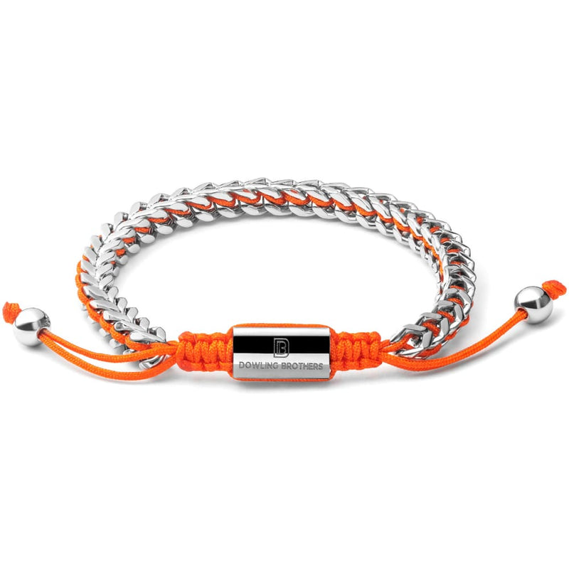 Silver Woven Chain Bracelet in Orange