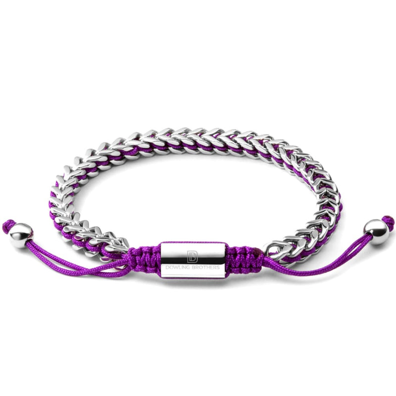 Silver Woven Chain Bracelet in Purple - Up to 7 1/4