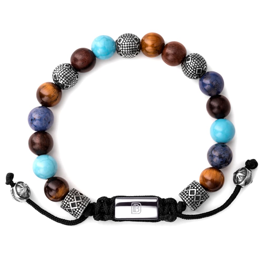 Tiger Eye Turquoise Wood Dumortierite and Silver Tropez - 6 1/4 - 7
